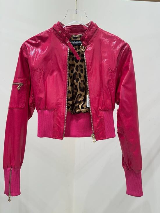 Dolce & Gabbana Jackets & Blazers - Dolce & Gabbana Fuchsia Cropped Leather Bomber Sz.40
